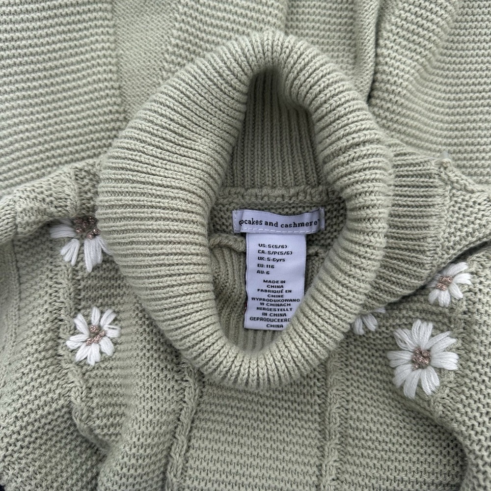 Cupcakes and Cashmere Kids Sage Green Daisy Embroidered Turtleneck Sweater Dress - Picture 4 of 9